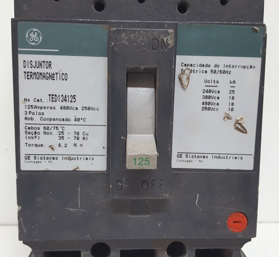 GE TED134125 CIRCUIT BREAKER 3 POLE 125 AMPS 600VAC / TESTED OK