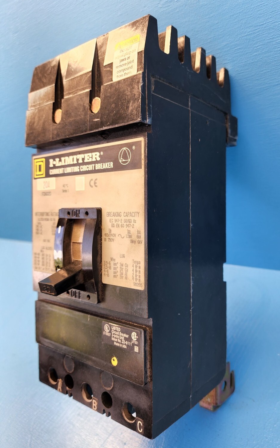 SQUARE D FI36020 20A 600V 3 POLE I-LINE I-LIMITER CIRCUIT BREAKER