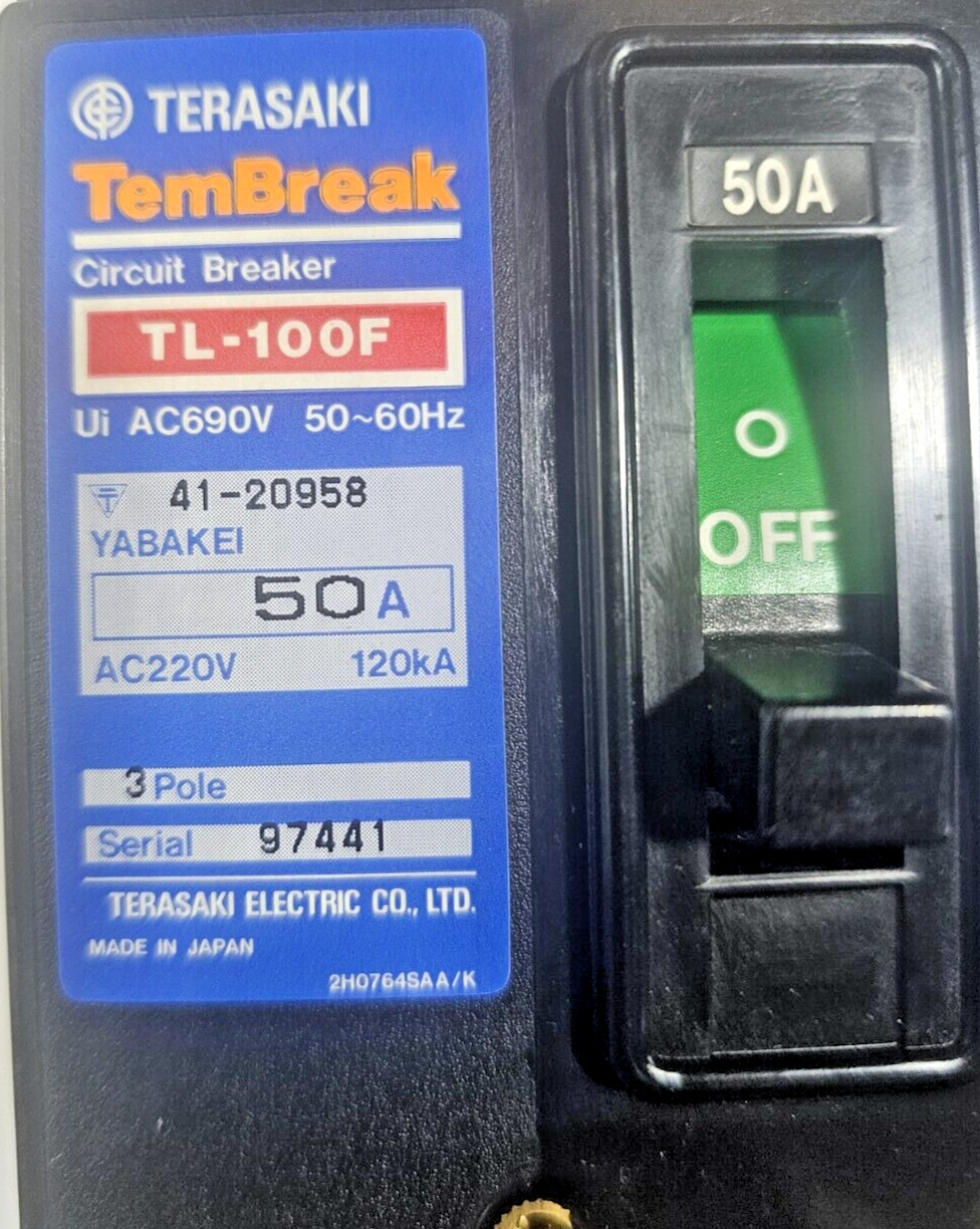 TERASAKI TEMBREAK CIRCUIT BREAKER TL-100F 50A 3POIE 120KA 690VAC MADE IN JAPAN