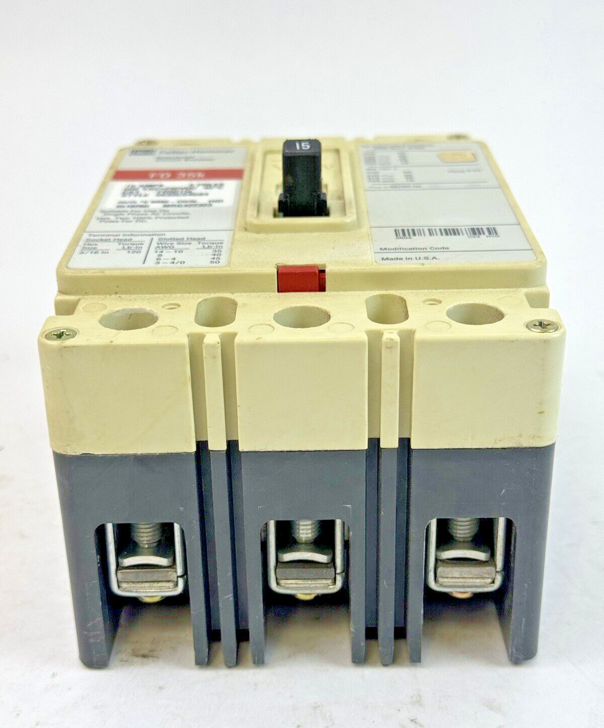 EATON / CUTLER-HAMMMER – FD3015L – CIRCUIT BREAKER – 3 POLE/ 15 A/ 600 VAC