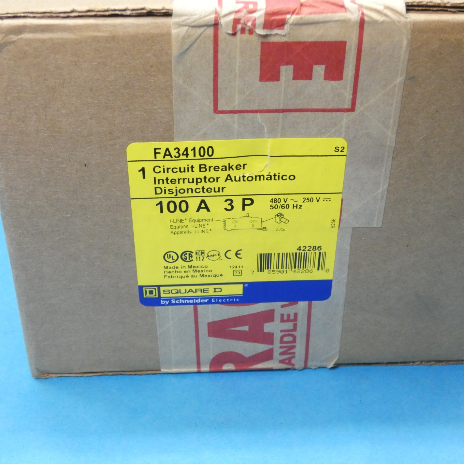 Square D FA34100 SEALED I-Line Circuit Breaker 3 Pole 100 Amps 480VAC/250VDC