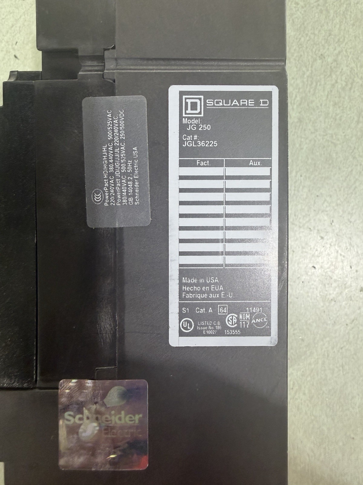 Square D JGL36225 225 Amp 600 V Circuit Breaker