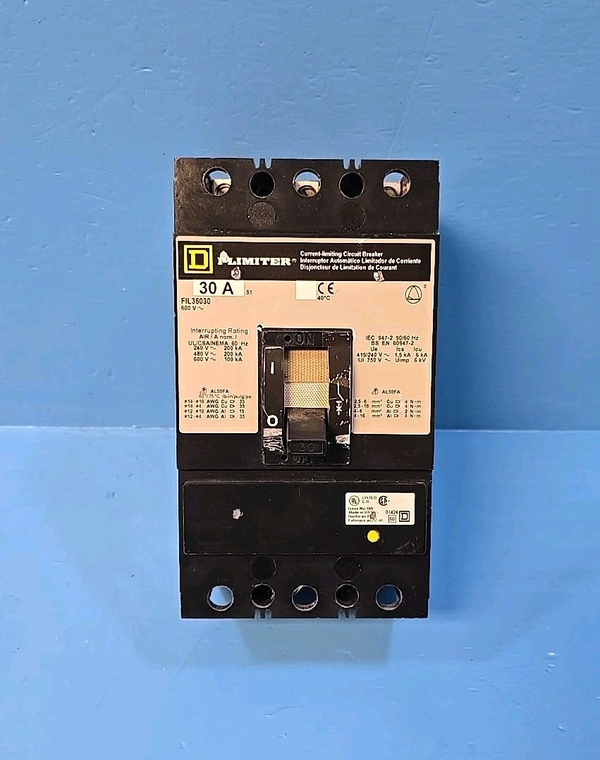 Square D FIL36030 30A 600V 3Pole I-Limiter Circuit Breaker