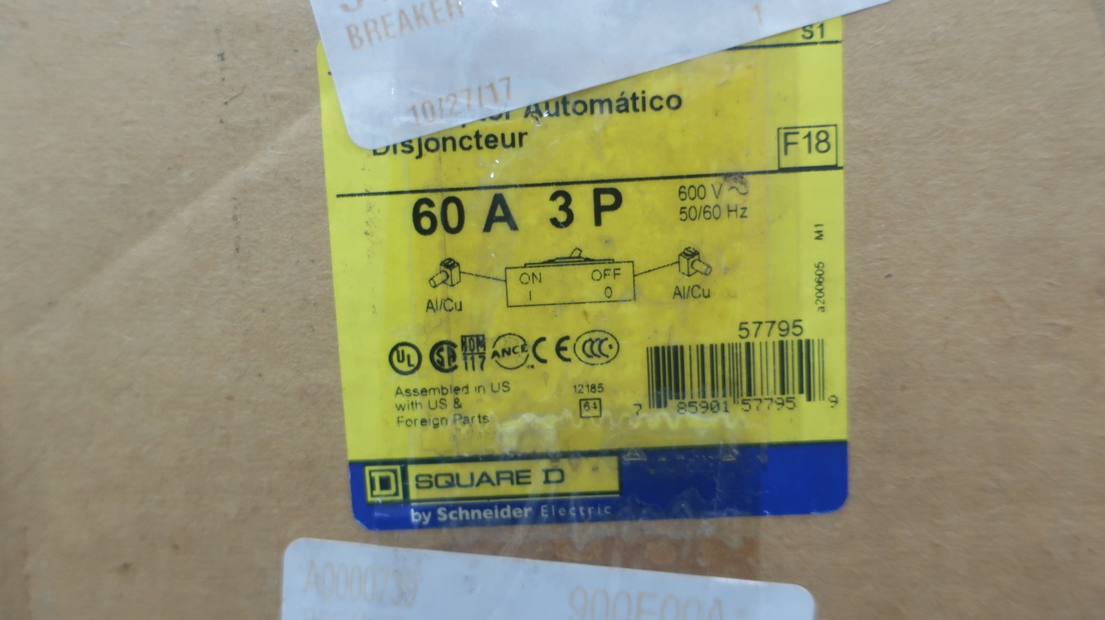 Square D HDL36060 Powerpact Molded Case Circuit Breaker 240/480/600v-ac 3p 60a