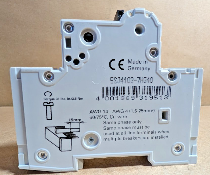 Siemens 5SJ4103-7HG40 Miniature Circuit Breaker, 3Amp, 1P, C Trip (New)