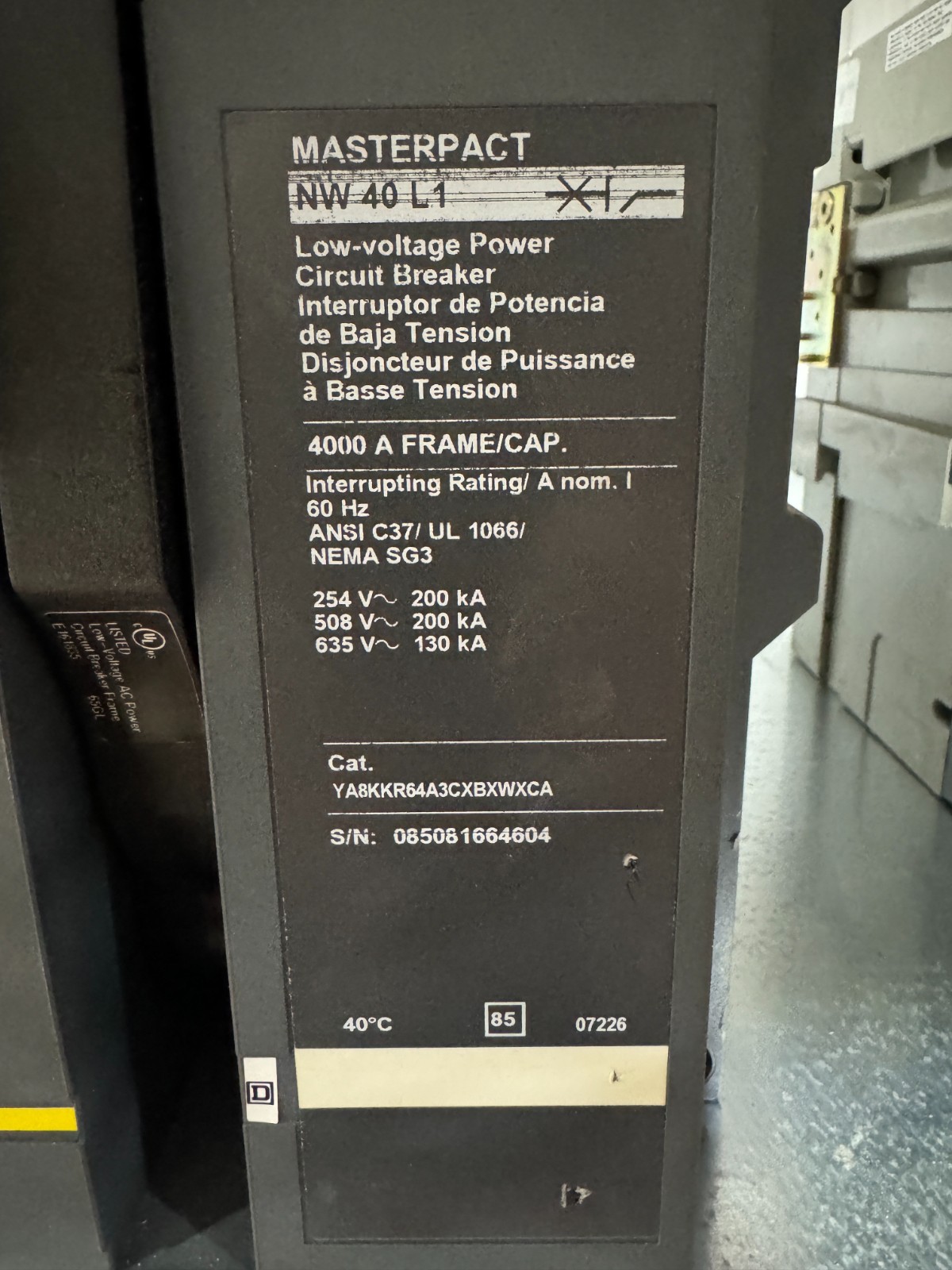 Square D 4000A Masterpact NW40L1 MO/DO 6.0P
