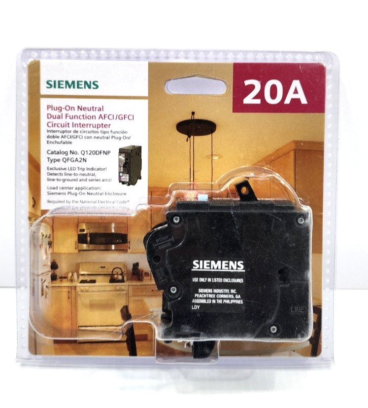 Siemens Q120DFNP 20A Plug-On Neutral Dual Function AFCI/GFCI Breaker QFGA2N -New