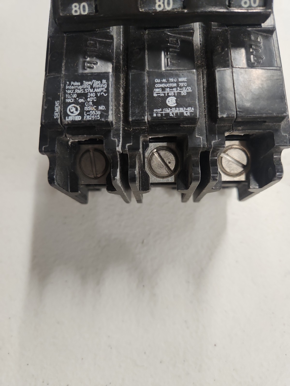 SIEMENS B380 3 POLE 80A 240V Type BL Bolt On Circuit Breaker READ DESCRIPTION