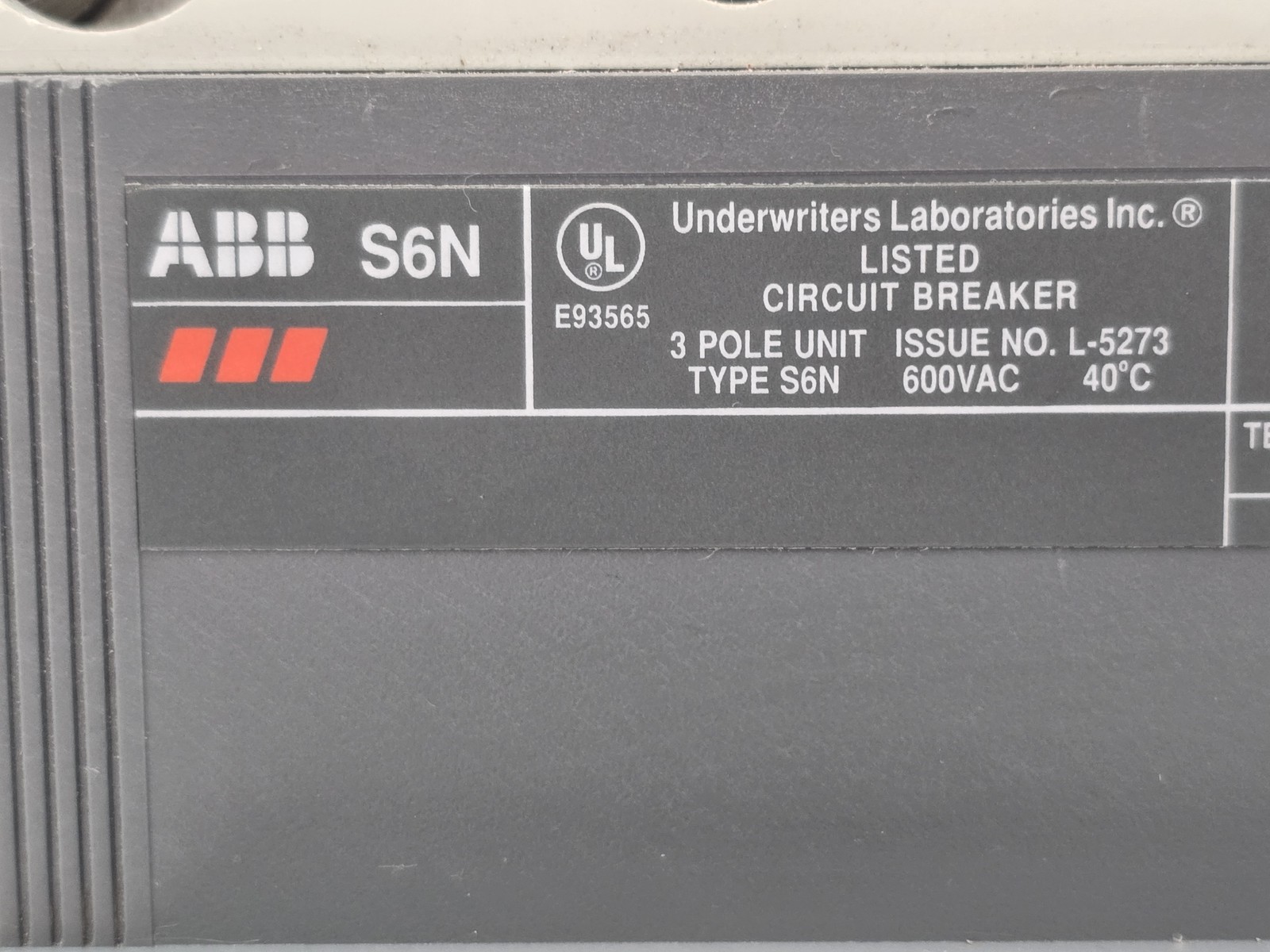 ABB S6N600BH0ASB Sace S6 Bolt On Circuit Breaker 600A 600VAC 3P HACR Shunt Trip