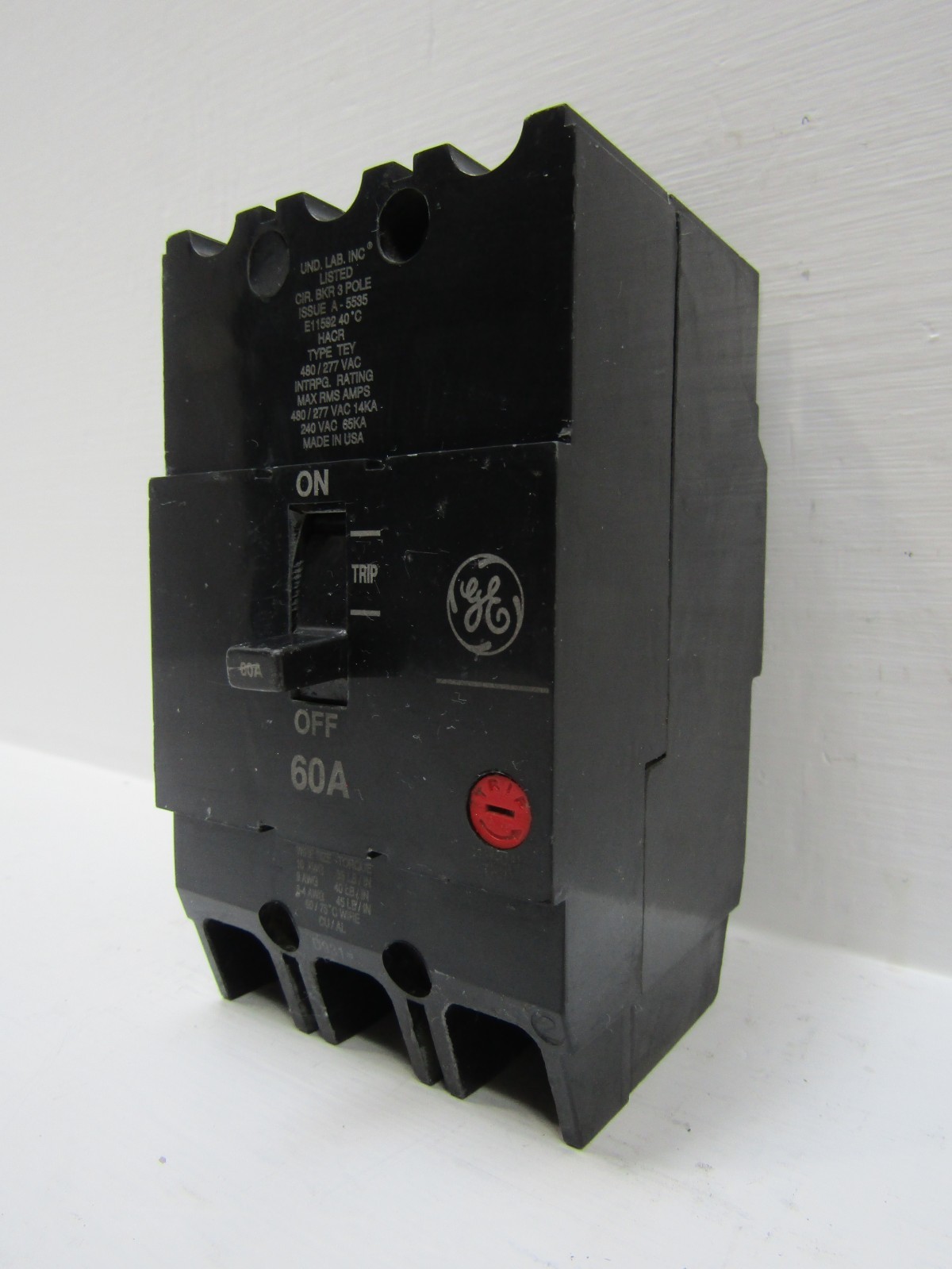 GE General Electric TEY360 60 Amp 480V 3-Pole TEY Circuit Breaker 60A 277V