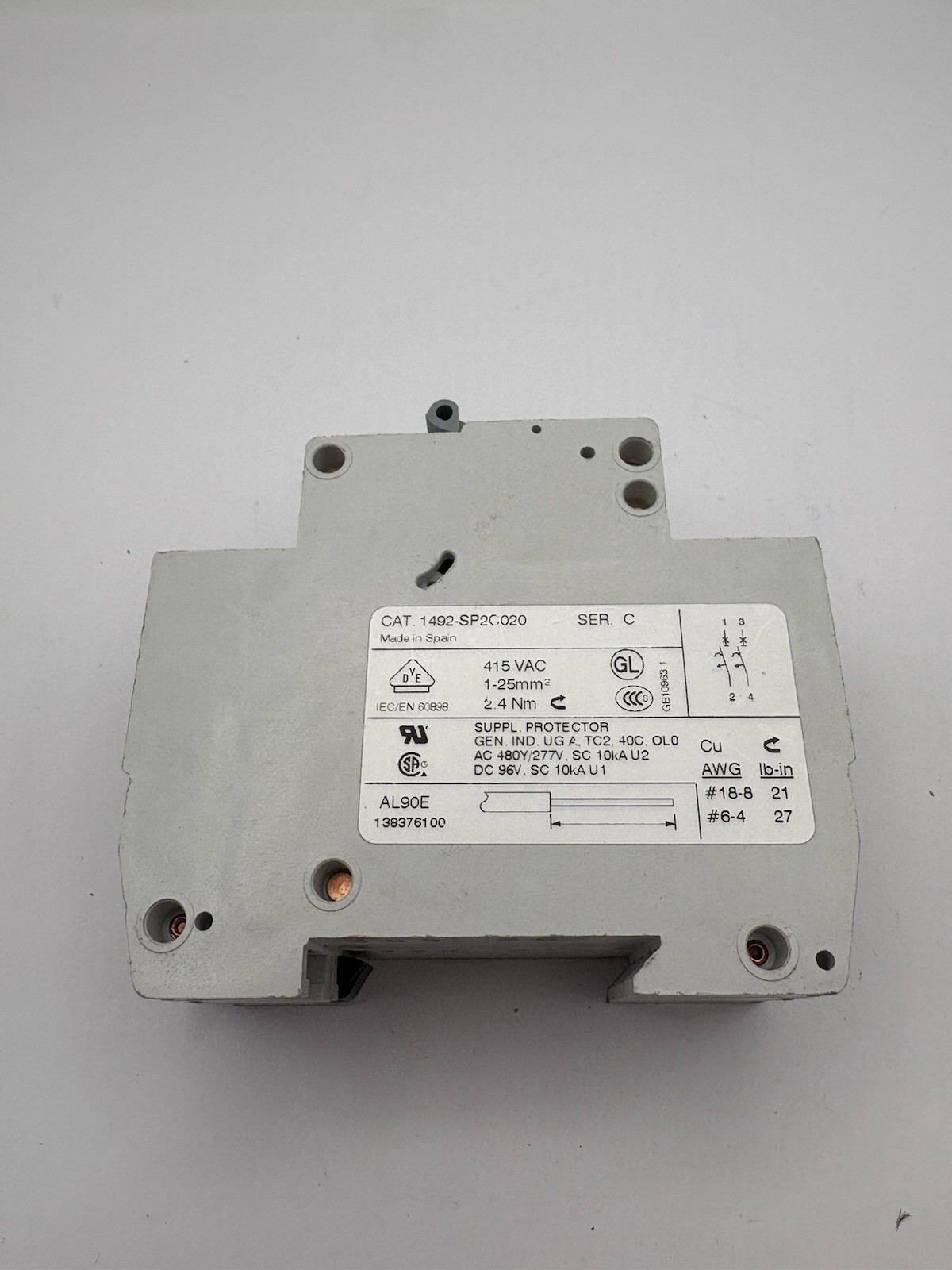 Allen-Bradley 1492-SP2C020 Supplementary Protector 2 Pole 2Amp Circuit Breaker