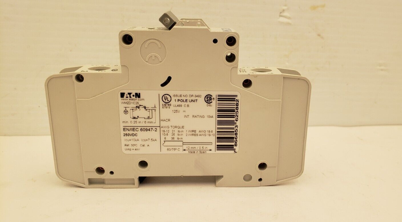 EATON WMZD1C25 CIRCUIT BREAKER, 25 AMP, 125V DC, 1 POLE, NIB