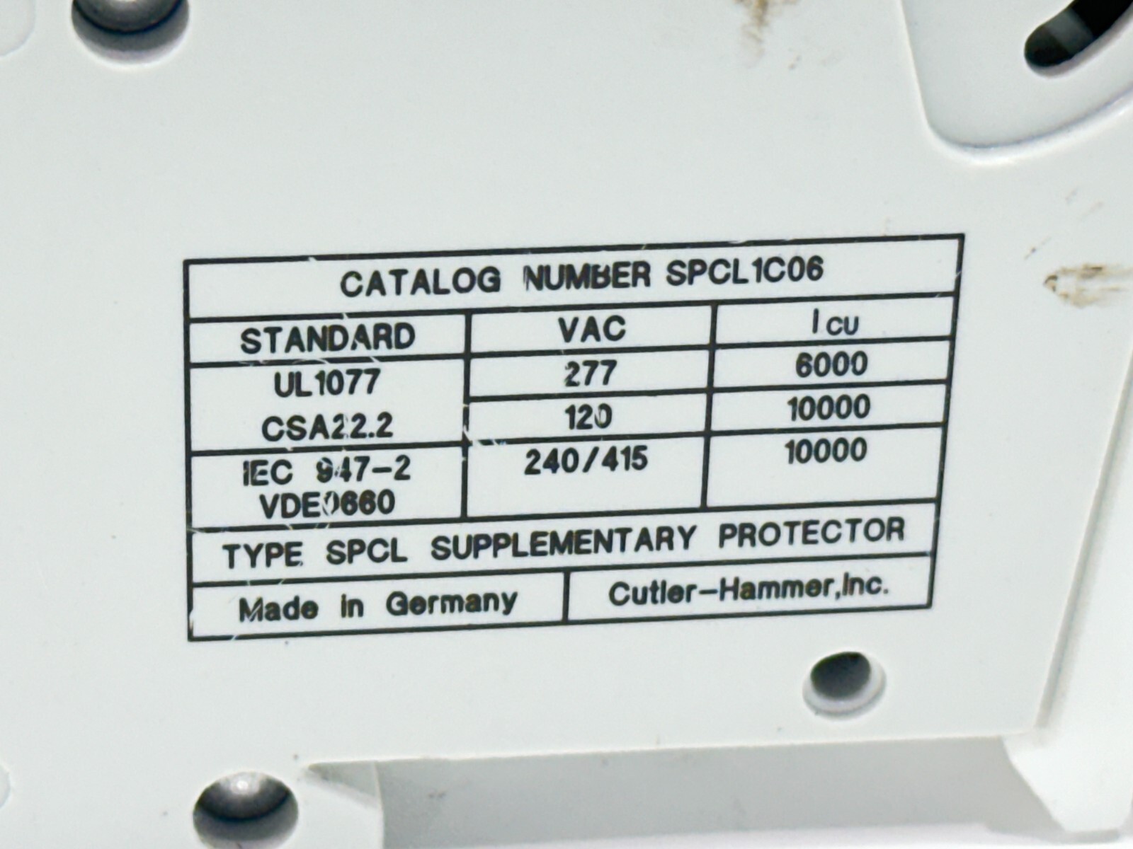 Cutler Hammer SPCL1C06 Circuit Breaker 1-Pole 6A 240/415V