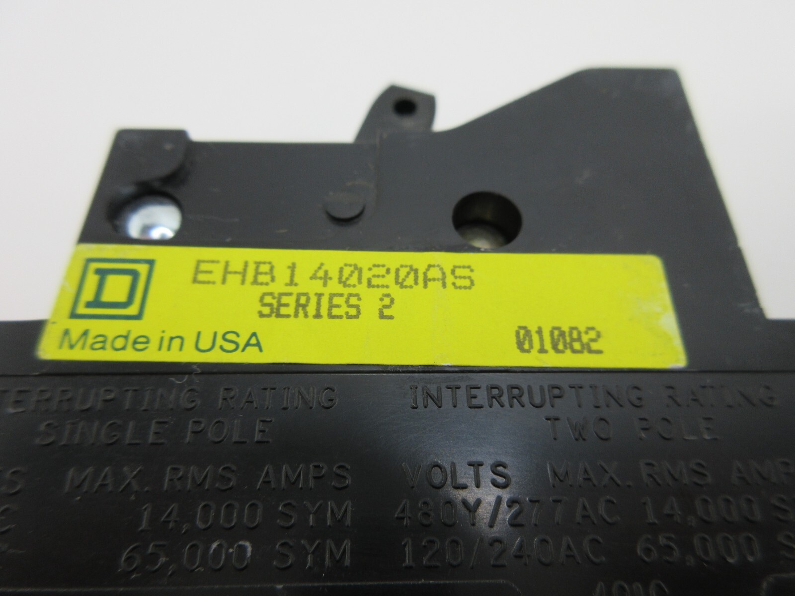 Square D EHB14020AS EHB 1P 277V 20A Remote Control Circuit Breaker USED, TESTED