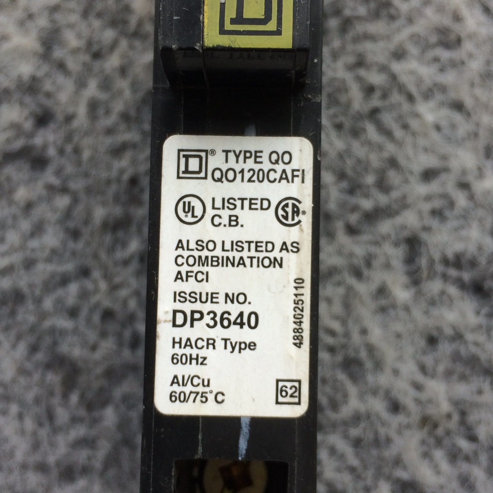 Square D QO120CAFI 20 Amp 1 Pole 120V Plug In Arc Fault CAFI Combination Breaker