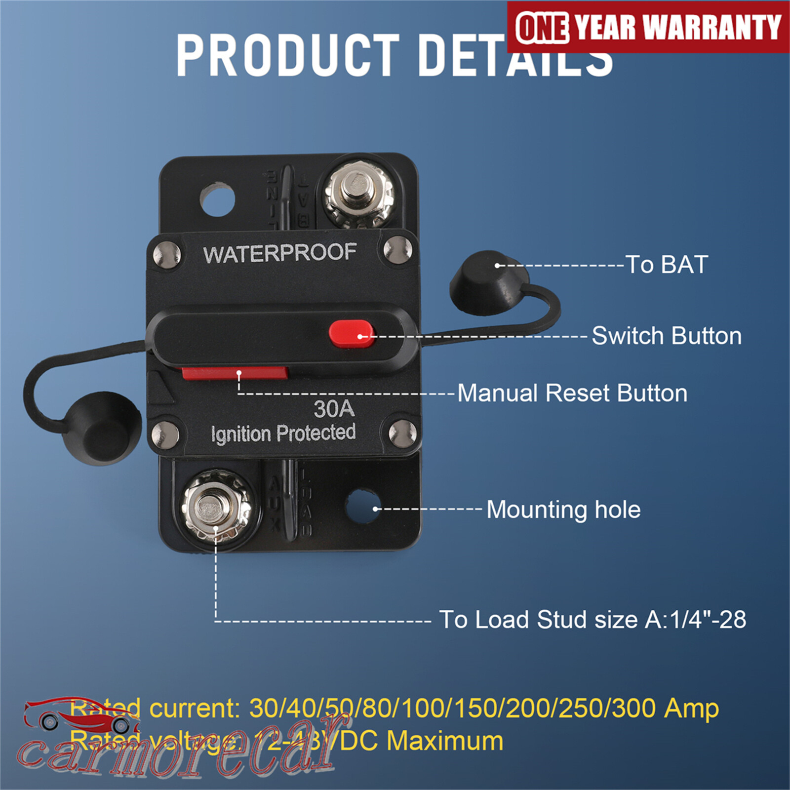 30A-300A AMP Circuit Breaker Fuse 12-48V DC Car Boat Manual Reset Switch IP67