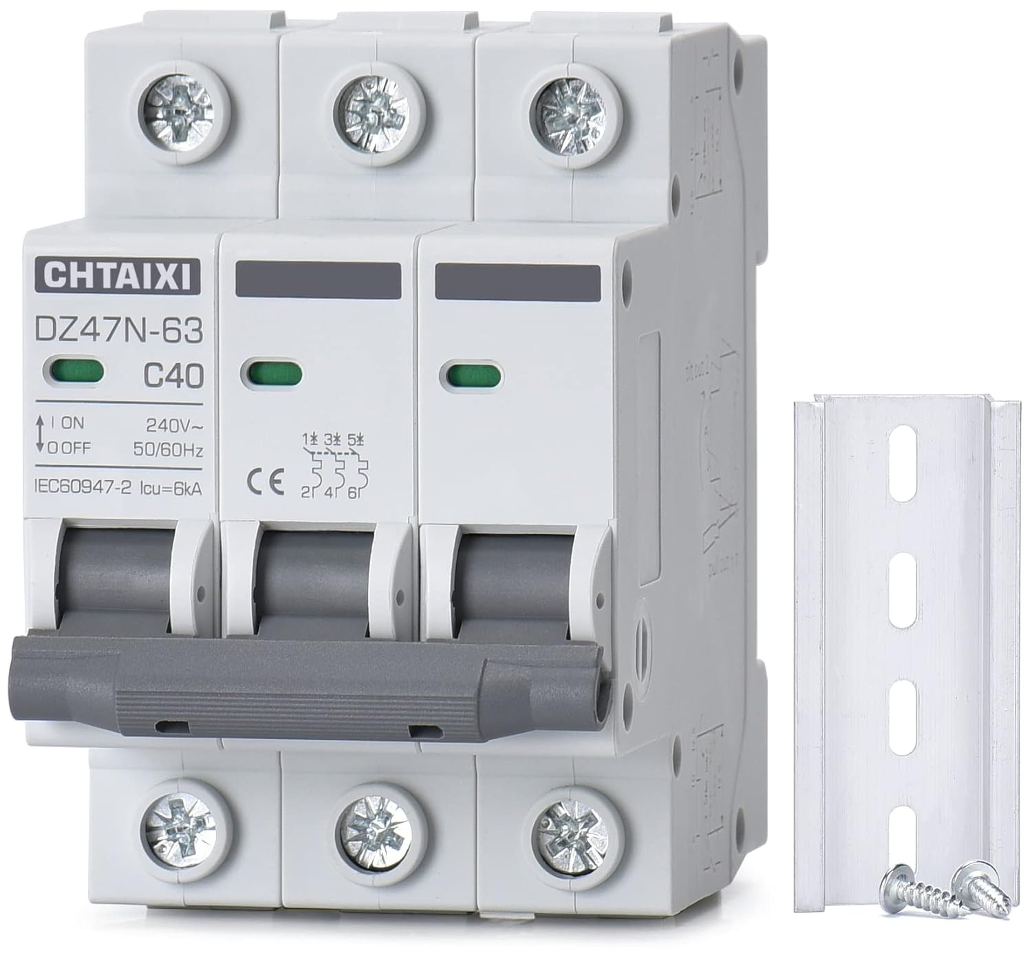 3 Pole DIN Rail Mount Circuit Breaker, 40 Amp 240V AC Miniature Circuit Breaker,