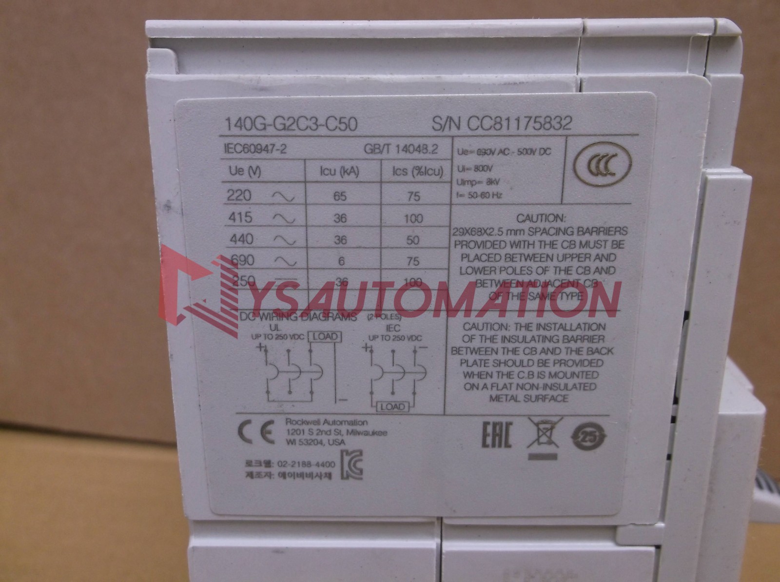 140G-G2C3-C50 A Allen Bradley NEW In Box 50A Circuit Breaker 140G-G2C3-C50 A