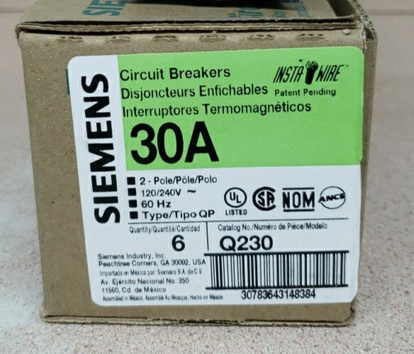NEW BOX OF 6 SIEMENS Q230 CIRCUIT BREAKER 30AMP 2 POLE 120/240V QP230