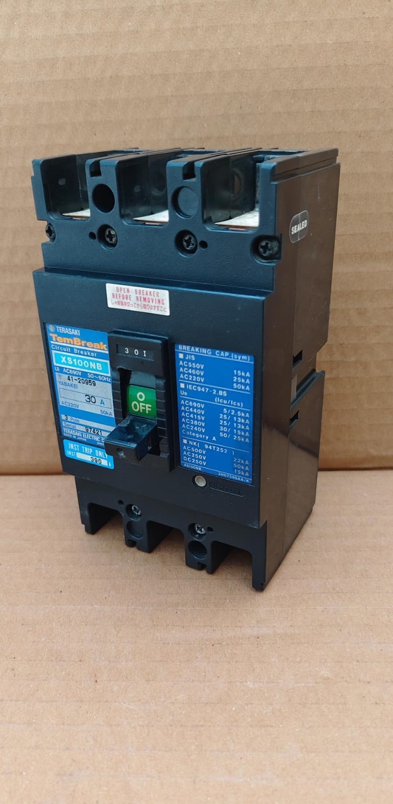 TERASAKI TEMBREAK XS100NB 30A 3 POLE CIRCUIT BREAKER AC 690V 50~60Hz 41-20959