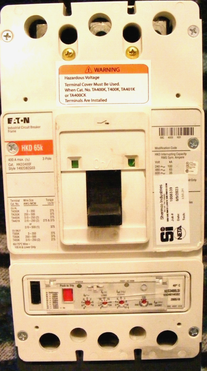 Eaton HKD3400F LSI (A) 400A 600V 65k AIC Breaker w/KES3400LSI Trip Unit- Tested!