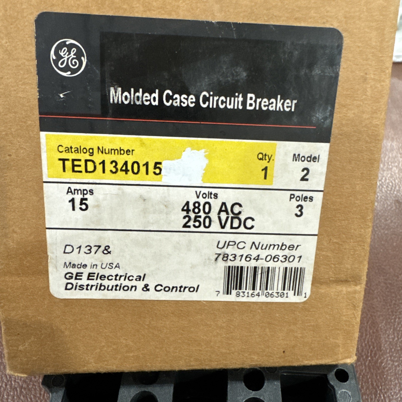 GE TED134015WL 15A 3P 480V CIRCUIT BREAKER 15 Amp 3 Pole Ted NEW