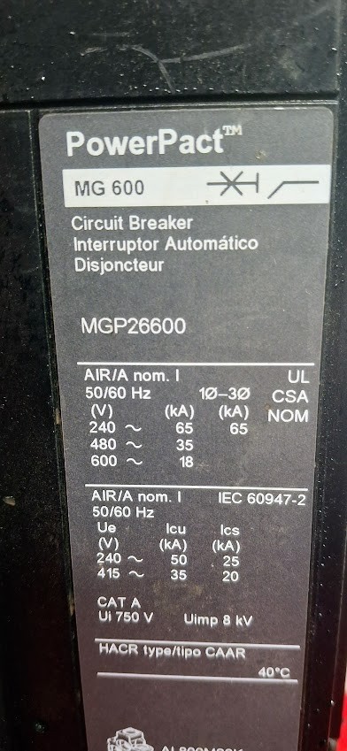 SQUARE D MGP26600 600 Amp 2-Pole 60OV PowerPacT Circuit Breaker SHIPS SAME DAY