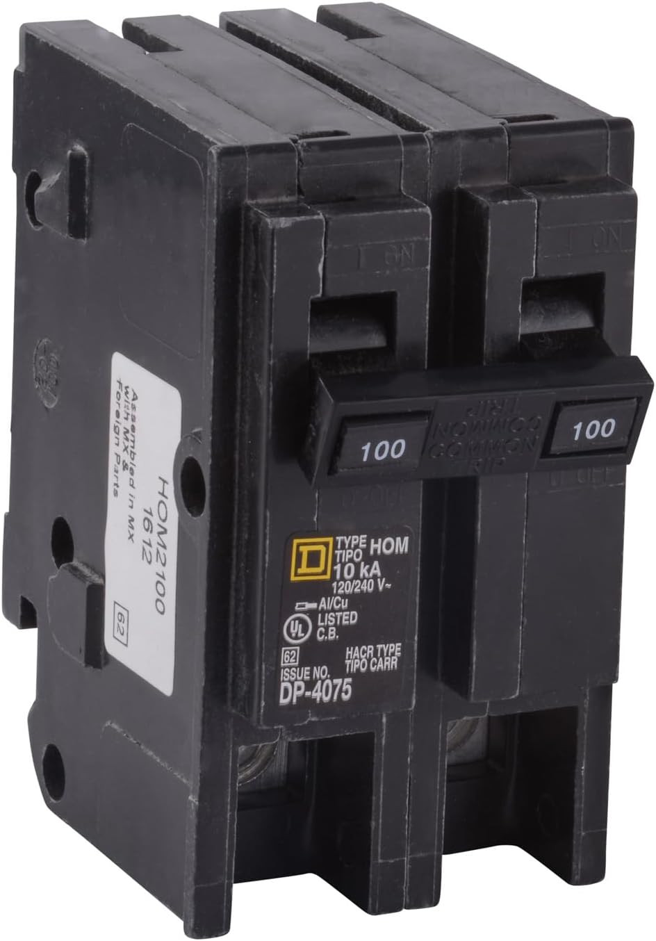 Square D by Homeline 100 Amp Mini Circuit Breaker, 2 Pole, 120/240V AC, 10Ka Br