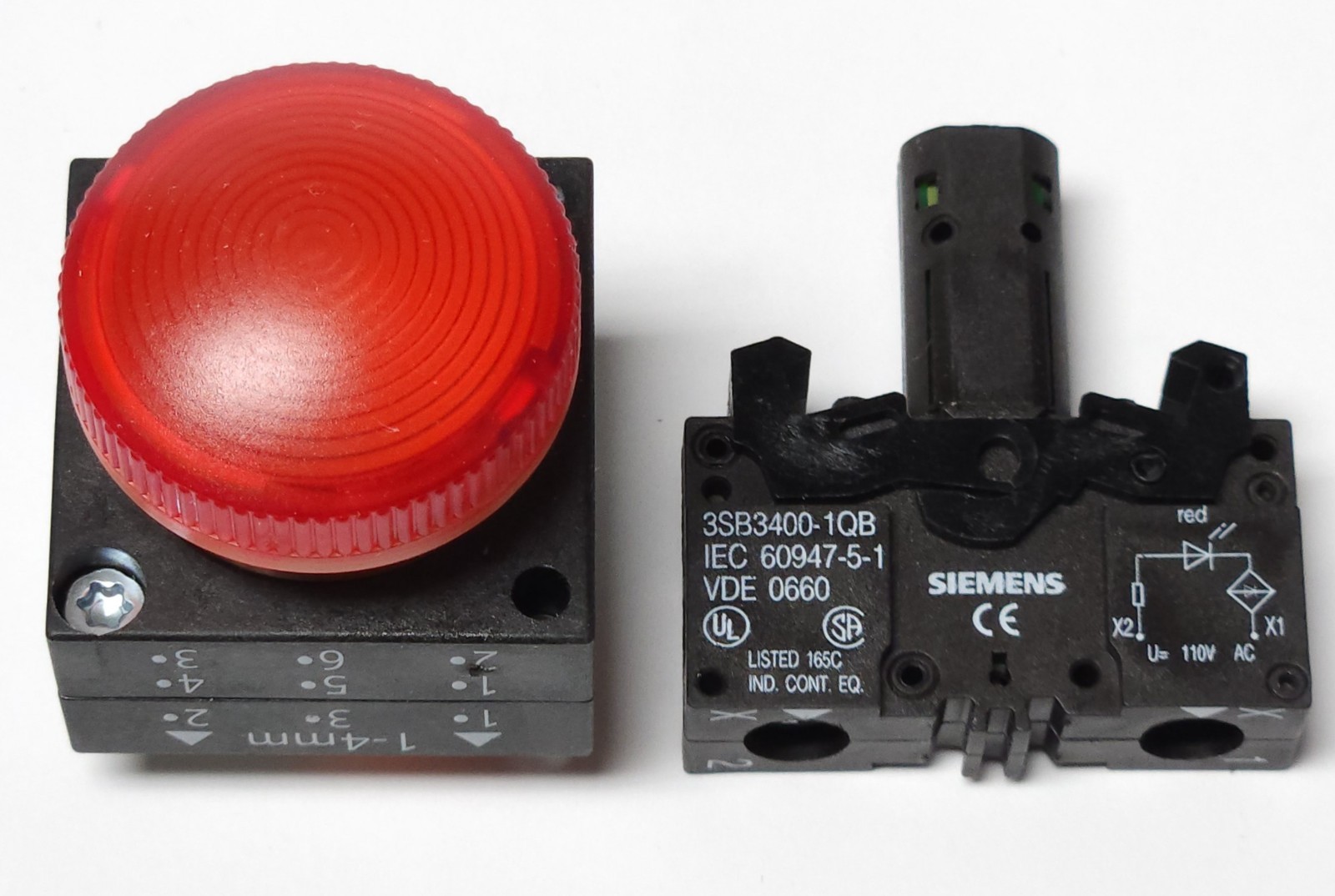 SIEMENS 3SB3 248 6BA20 RED LED Illuminated Indicator Light 110 120 VAC