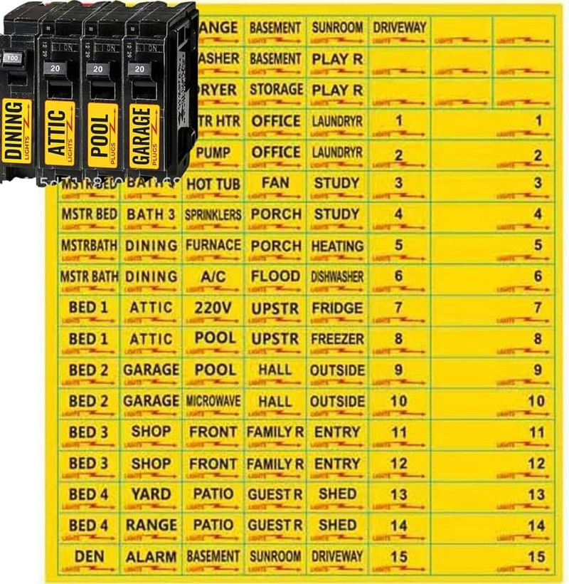 Circuit Breaker Labels 129 Pack Electrical Panel and Fuse Box Stickers Yellow