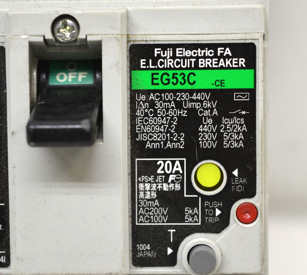 (Lot of 7) Fuji EG53C 20-Amp Electric FA E.L. Circuit Breaker 3-Pole Trip AC