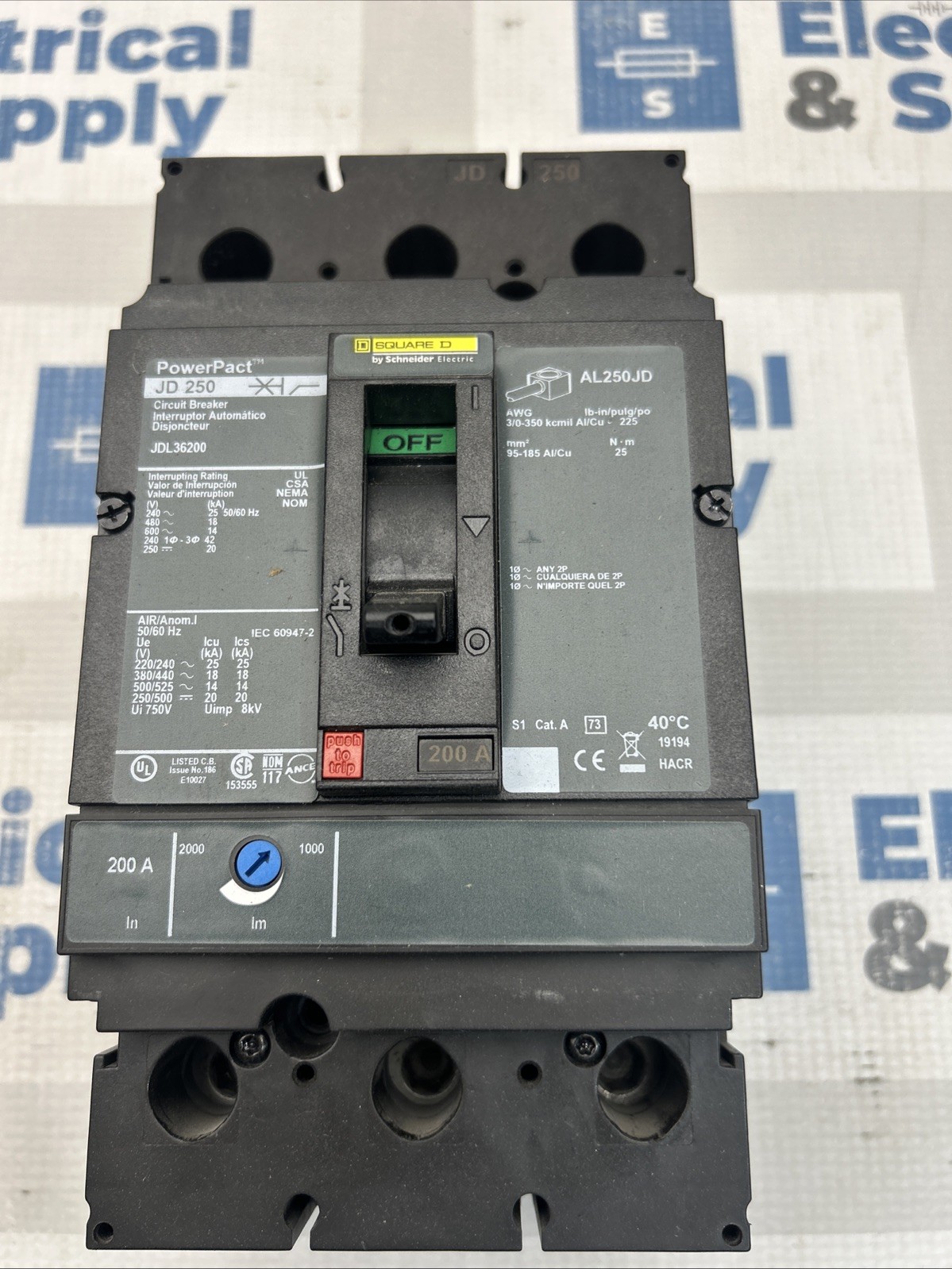 JDL36200 Square D 200 A 600V 3P Circuit Breaker NEW Pullout