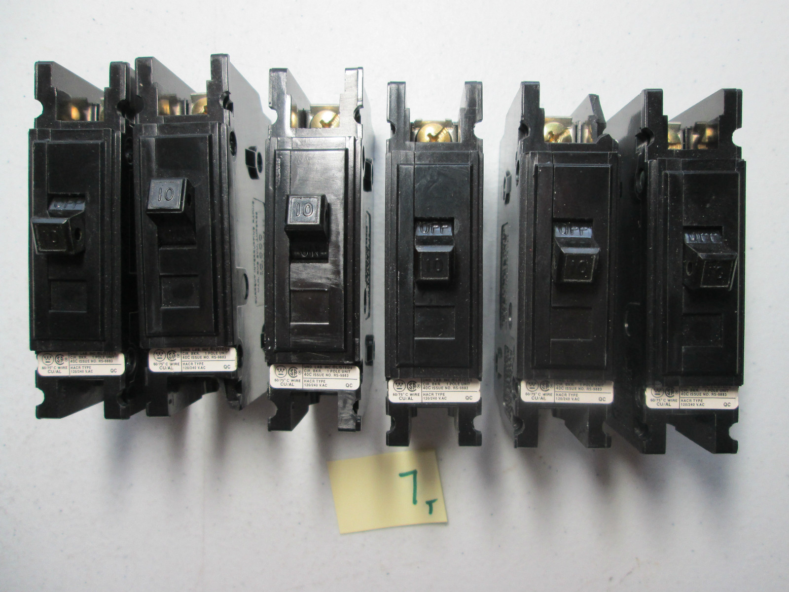 LOT OF 6 WESTINGHOUSE 10 AMP CIRCUIT BREAKER QUICKLAG-C 1 POLE RS-9883 (267-3)