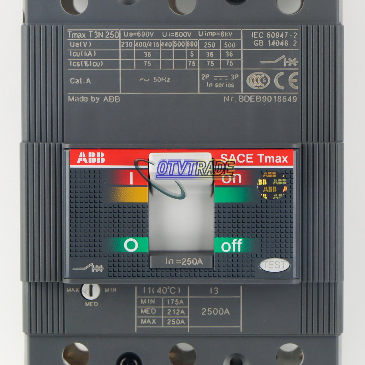 1PCS ABB TMAX T3N250 TMD250/2500 FF 3P 250A 1SDA051247R1 Circuit Breaker New
