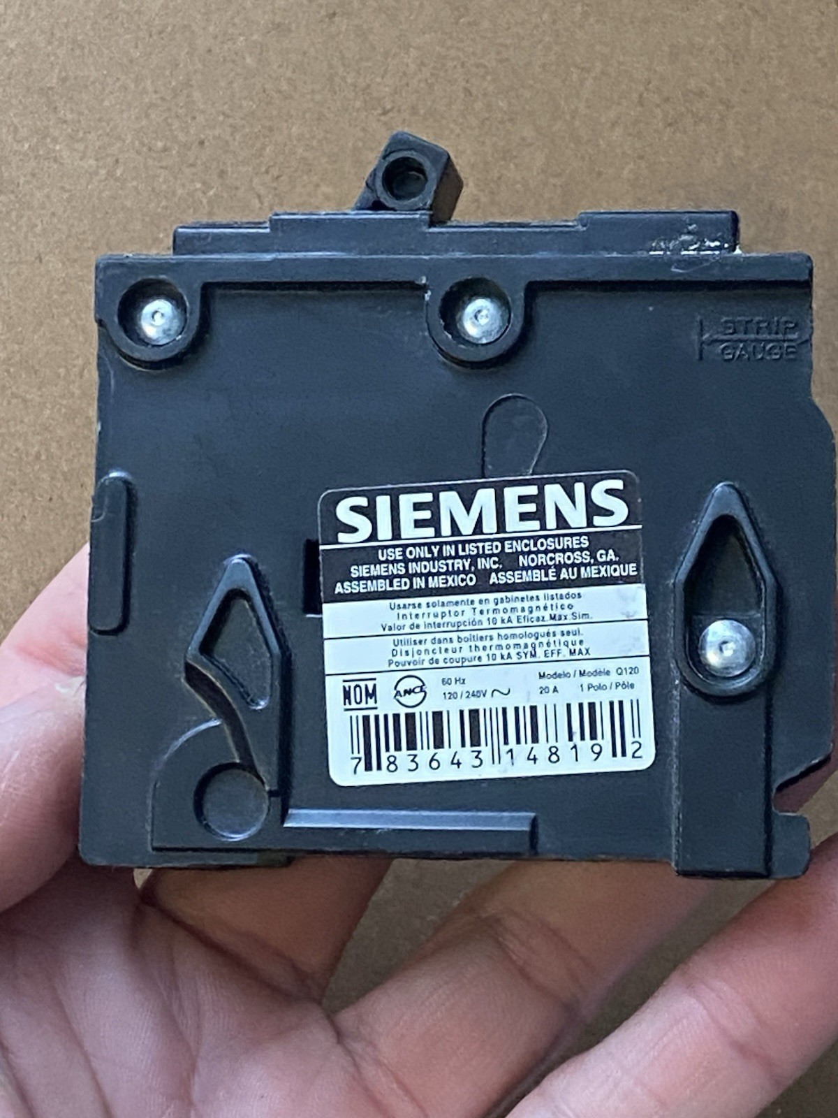 SIEMENS Q120 CIRCUIT BREAKER, 120/240-VOLT, 1-POLE, 20-AMP