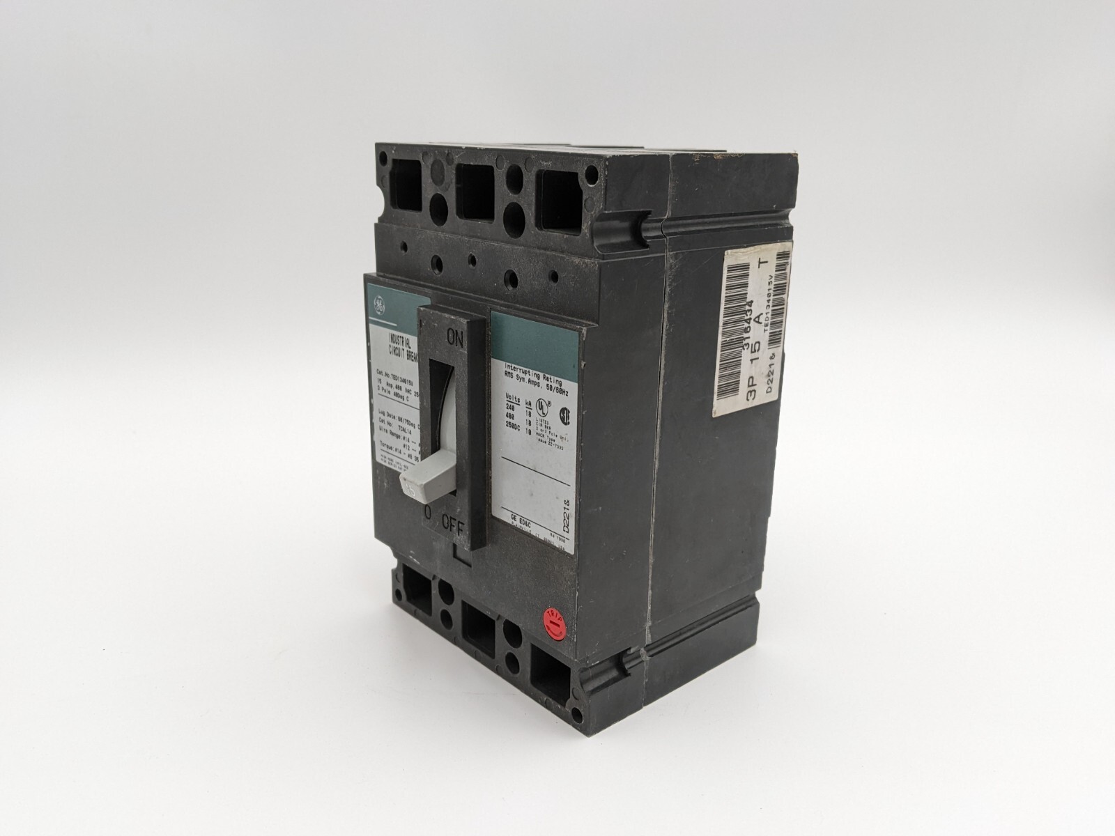 General Electric GE TED134015V Circuit Breaker 15 Amp 3 Pole 480 VAC 250 VAC