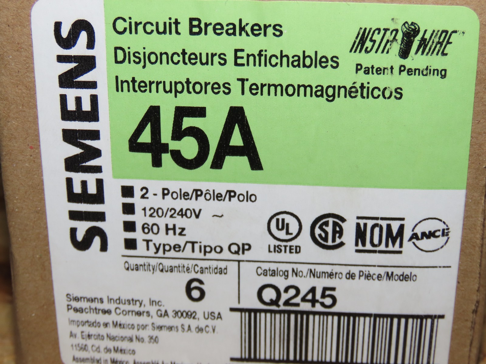 SIEMENS Q245 2 POLE CIRCUIT BREAKER 45Amp 120/240V (Pack of 6)