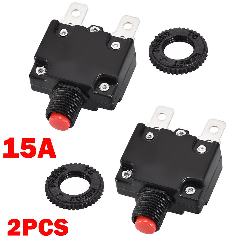 2x 15A 125/250V Push Button Reset Overload Protector Thermal Circuit Breaker NEW