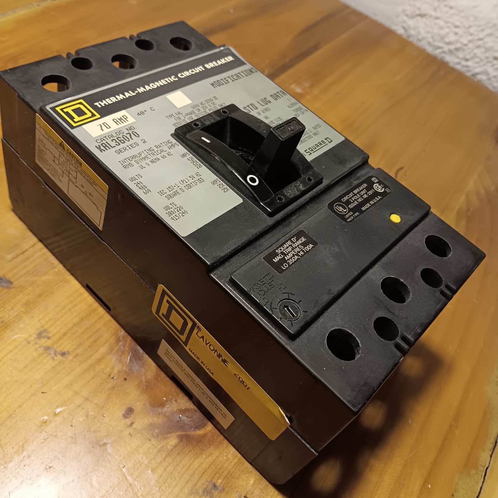Square D KAL36070 70Amp 3Pole 25kA@480VAC I-Line Breaker Nice!