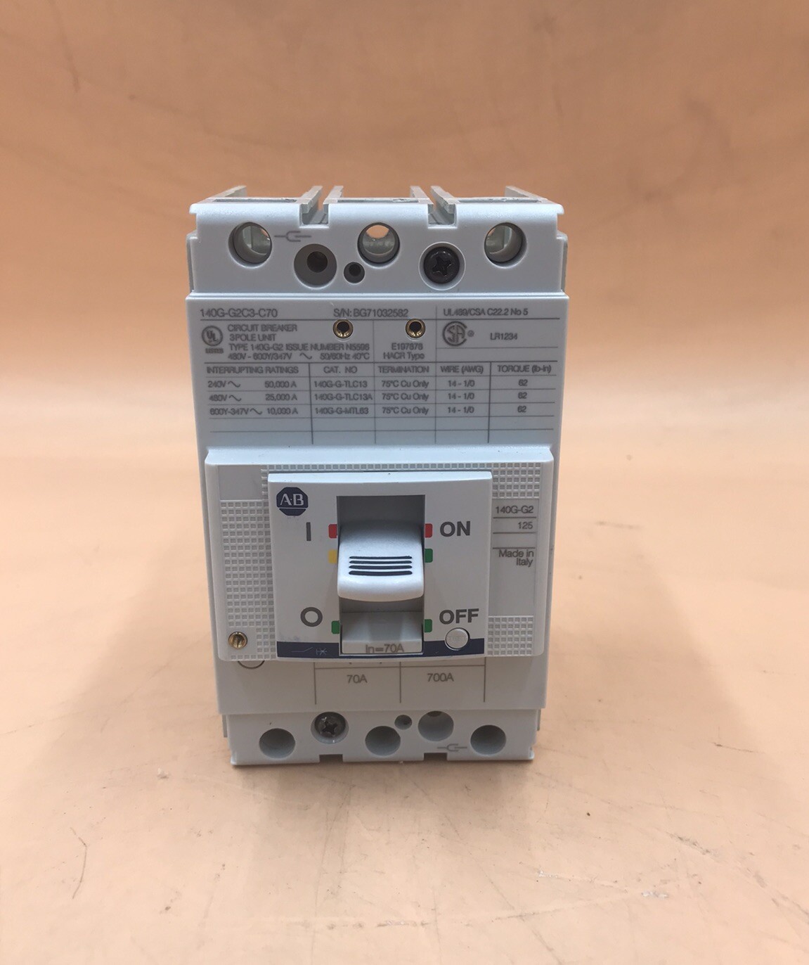 HOUSTON STOCK NEW AB 140G-G2C3-C70 TYPE 140G 70 AMP 600V FREE 2 DAY AIR BUY NOW
