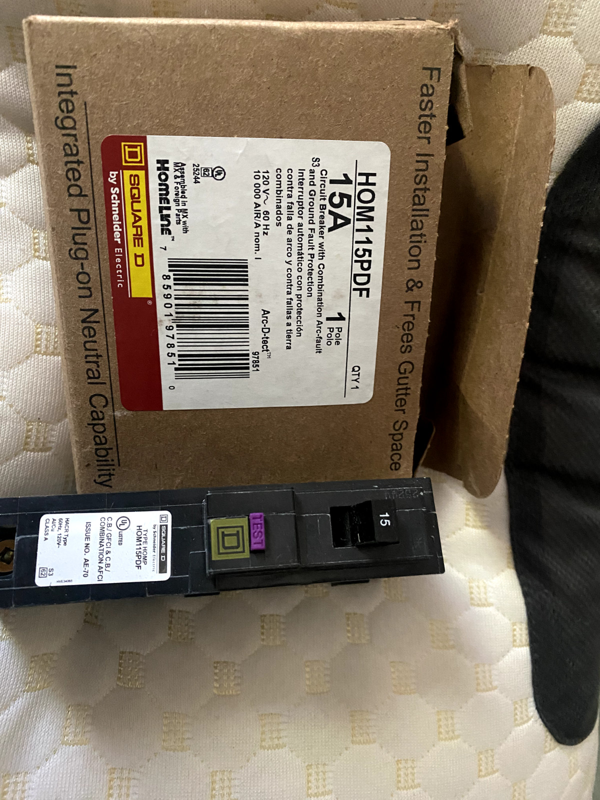 SQUARE D HOMELINE HOM115PDF CIRCUIT BREAKER AFCI GFCI DUAL FUNCTION 1P 15 AMP