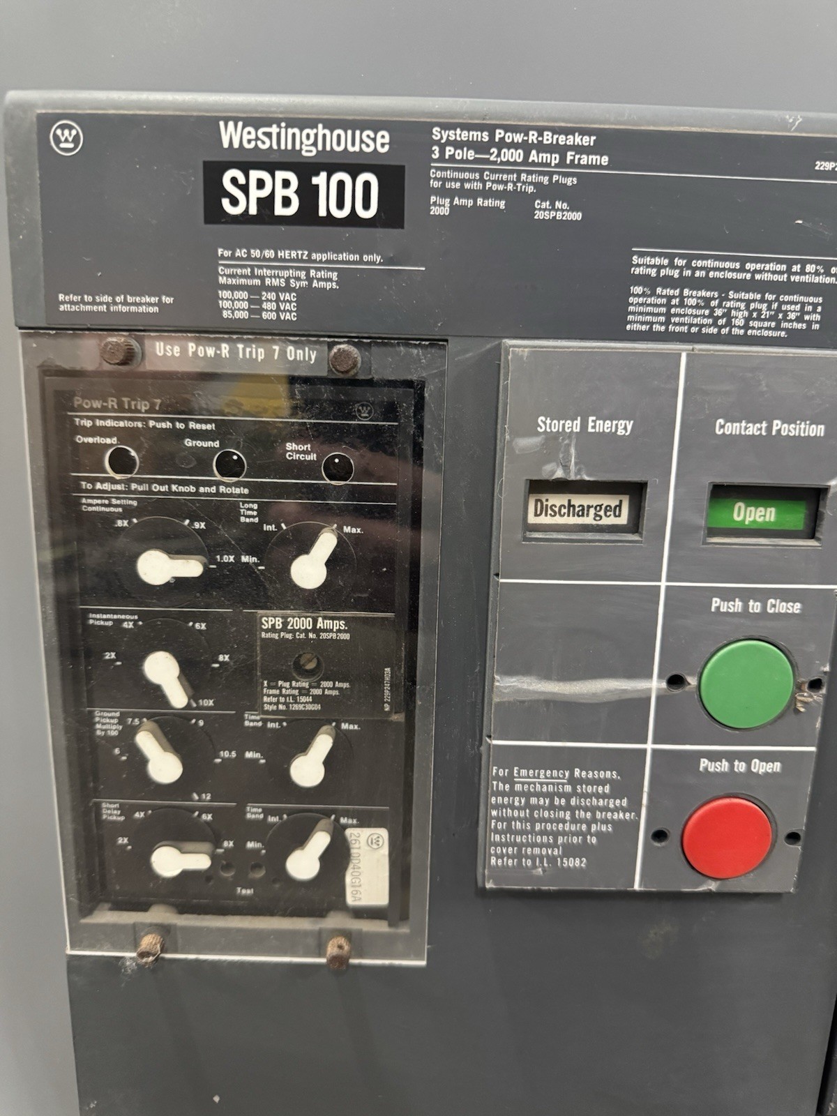 Westinghouse SPB 100 2000A Breaker w/ Pow-R Trip 7 20SPB2000