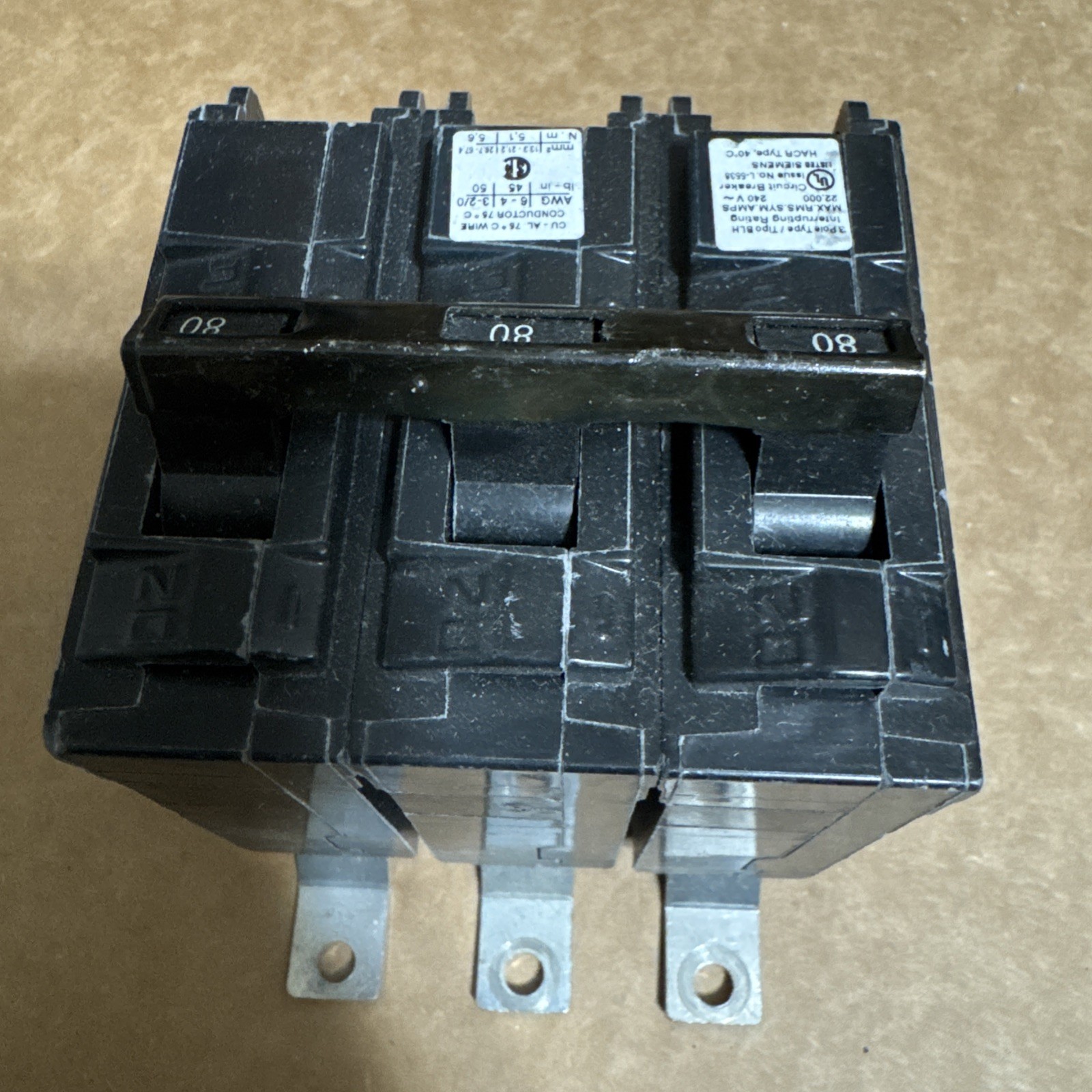 Siemens B380H 80 Amp 3 Pole 240V Bolt On Circuit Breaker CLEANED+WORKING (A)