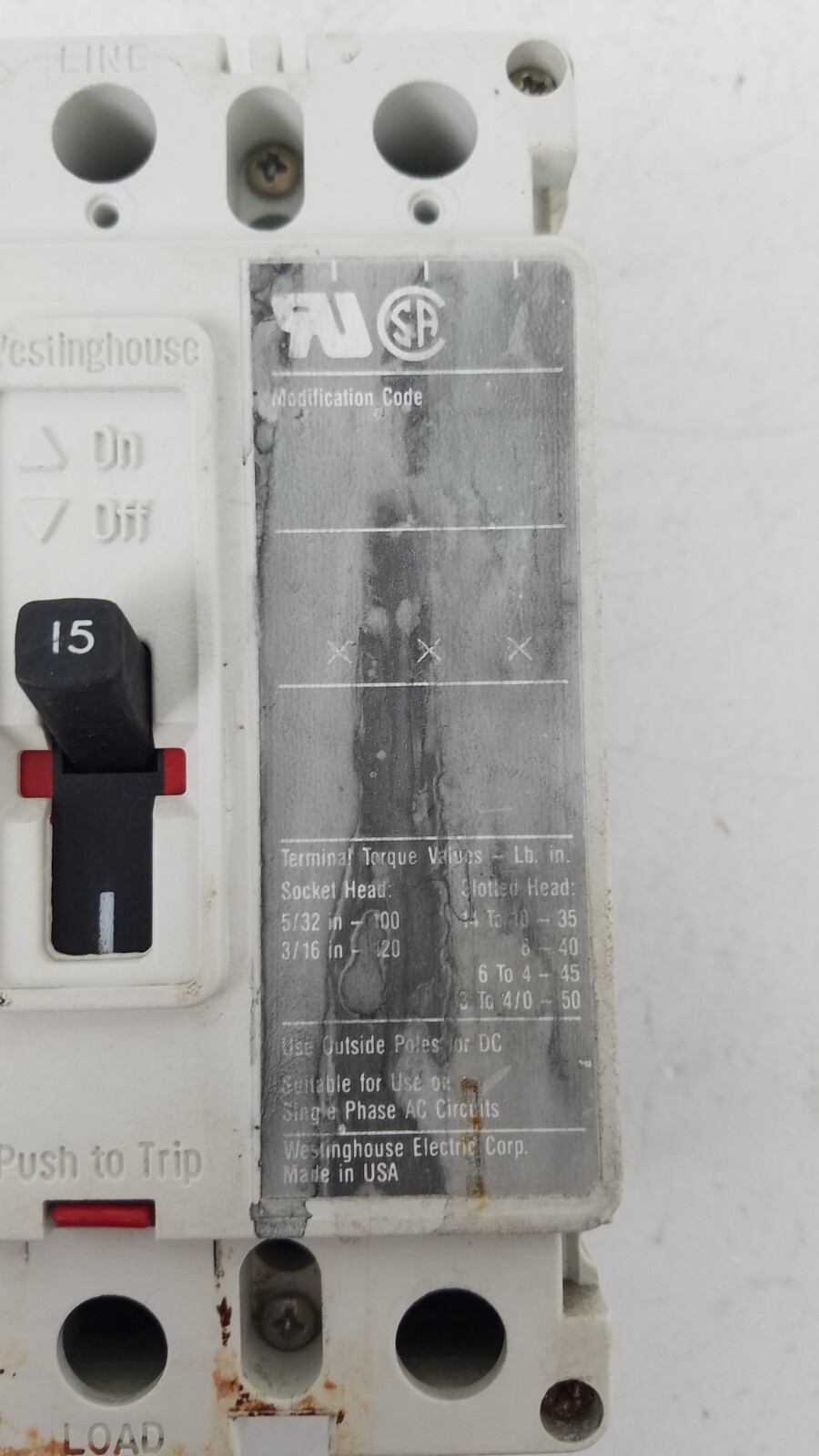 HMCP015EOC Westinghouse 15 Amp 600VAC Circuit Breaker w/ Lugs – Next Day Option