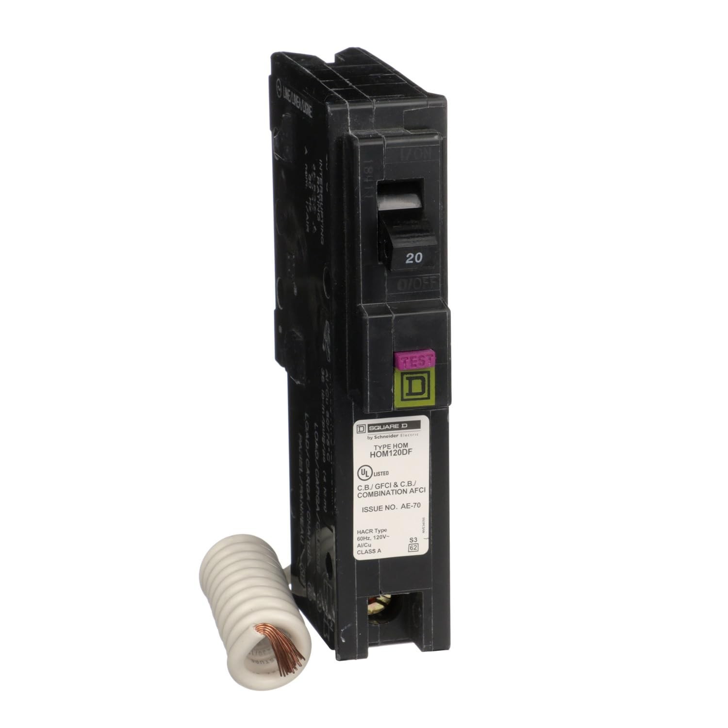 Square D by Homeline 20 Amp Mini Circuit Breaker, 1 Pole, 120V AC, 10kA Break…