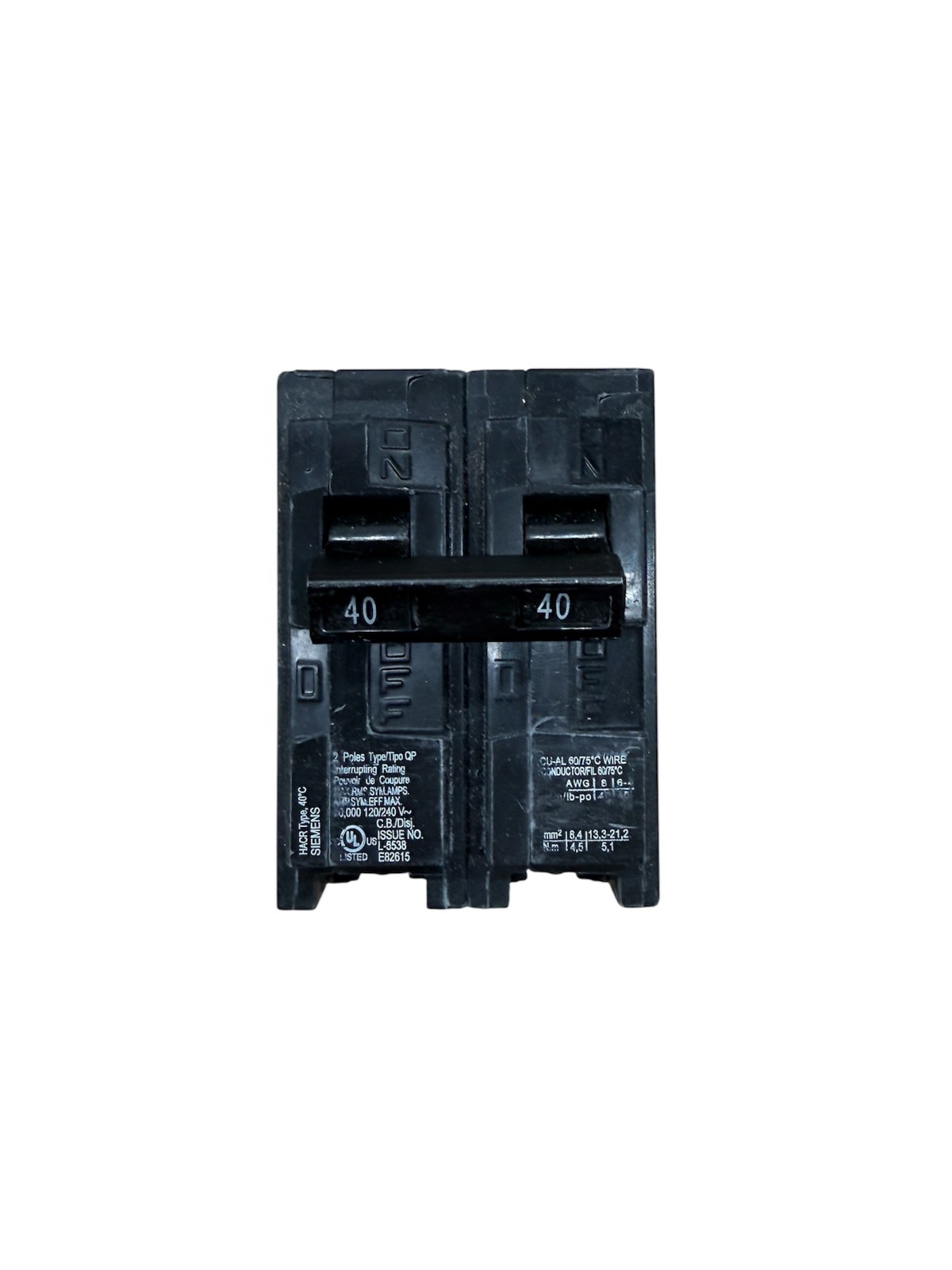 Siemens Q240 40 Amp 2-Pole Circuit Breaker Type 120/240V Q240 40A 2-Pole