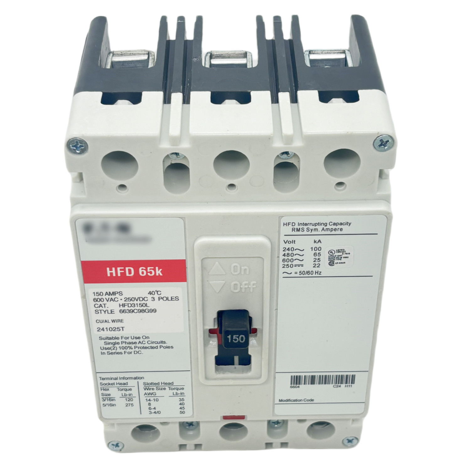 For Circuit Breakers HFD3150L HFD3150 EATON CIRCUIT BREAKER 3P 150A 600V
