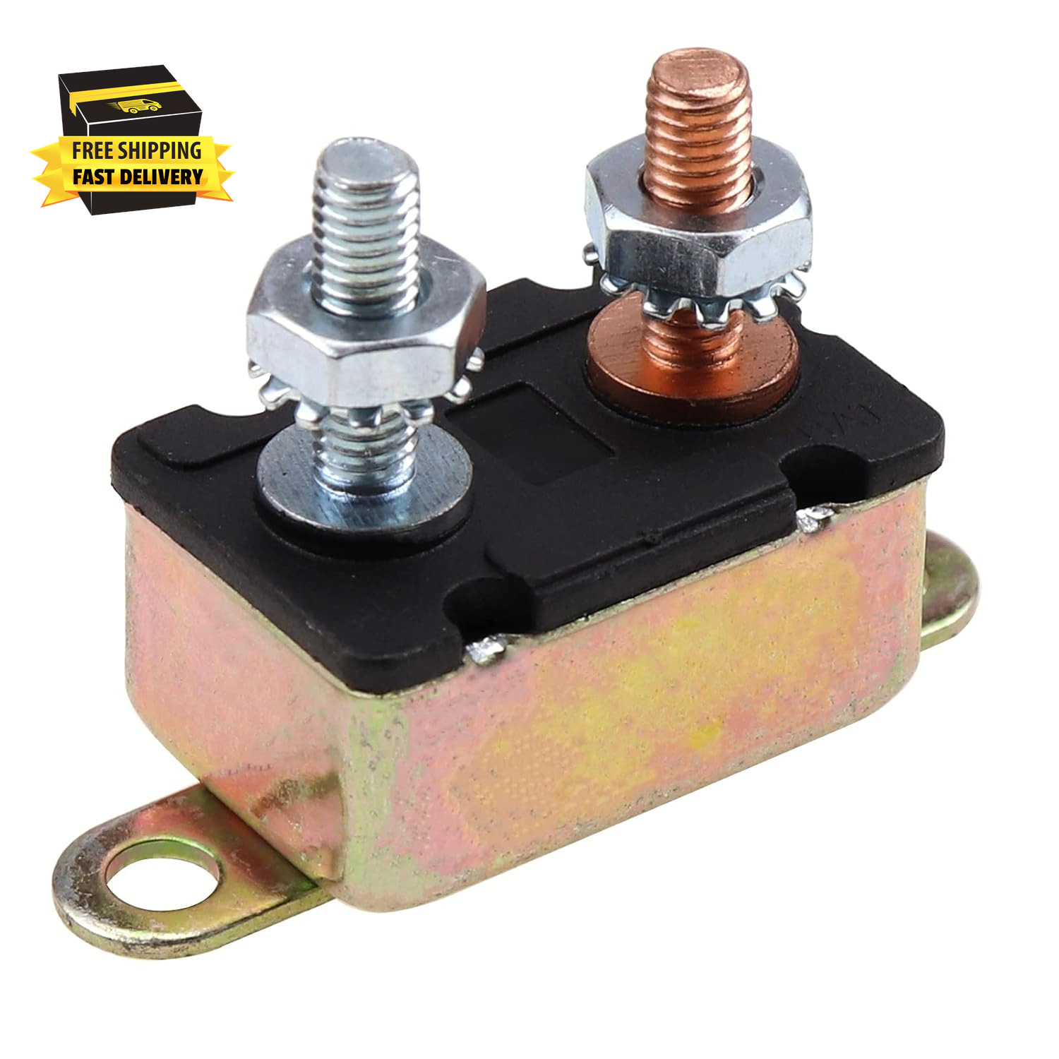 12V Universal Automatic Reset Stud Type Circuit Breaker 40A, Lengthwise Bracket