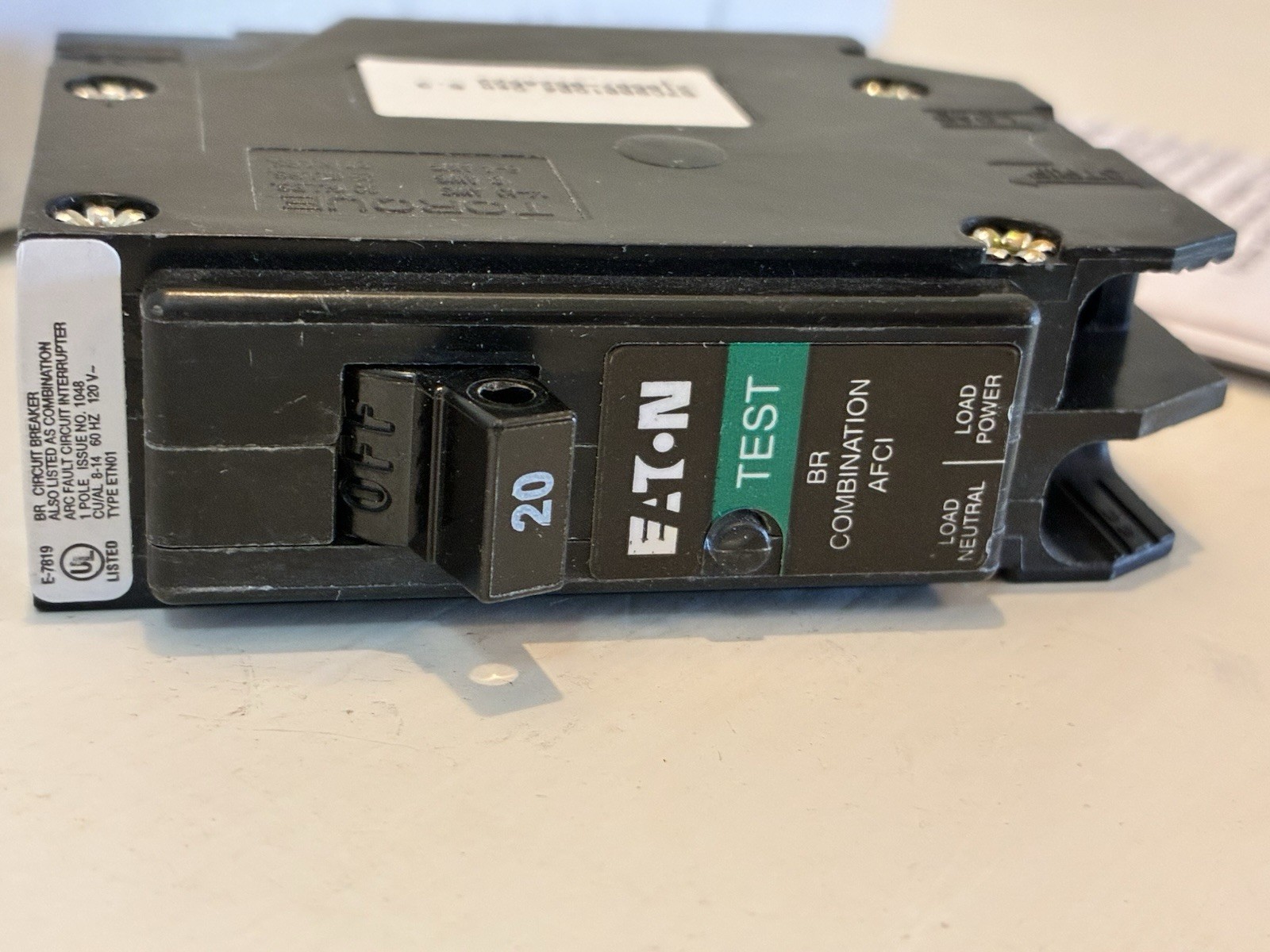 EATON BR COMBINATION AFCI-BRP120AF-SINGLE POLE-120-#14-8 AWG Cu/AI-V-20A-Lot T17