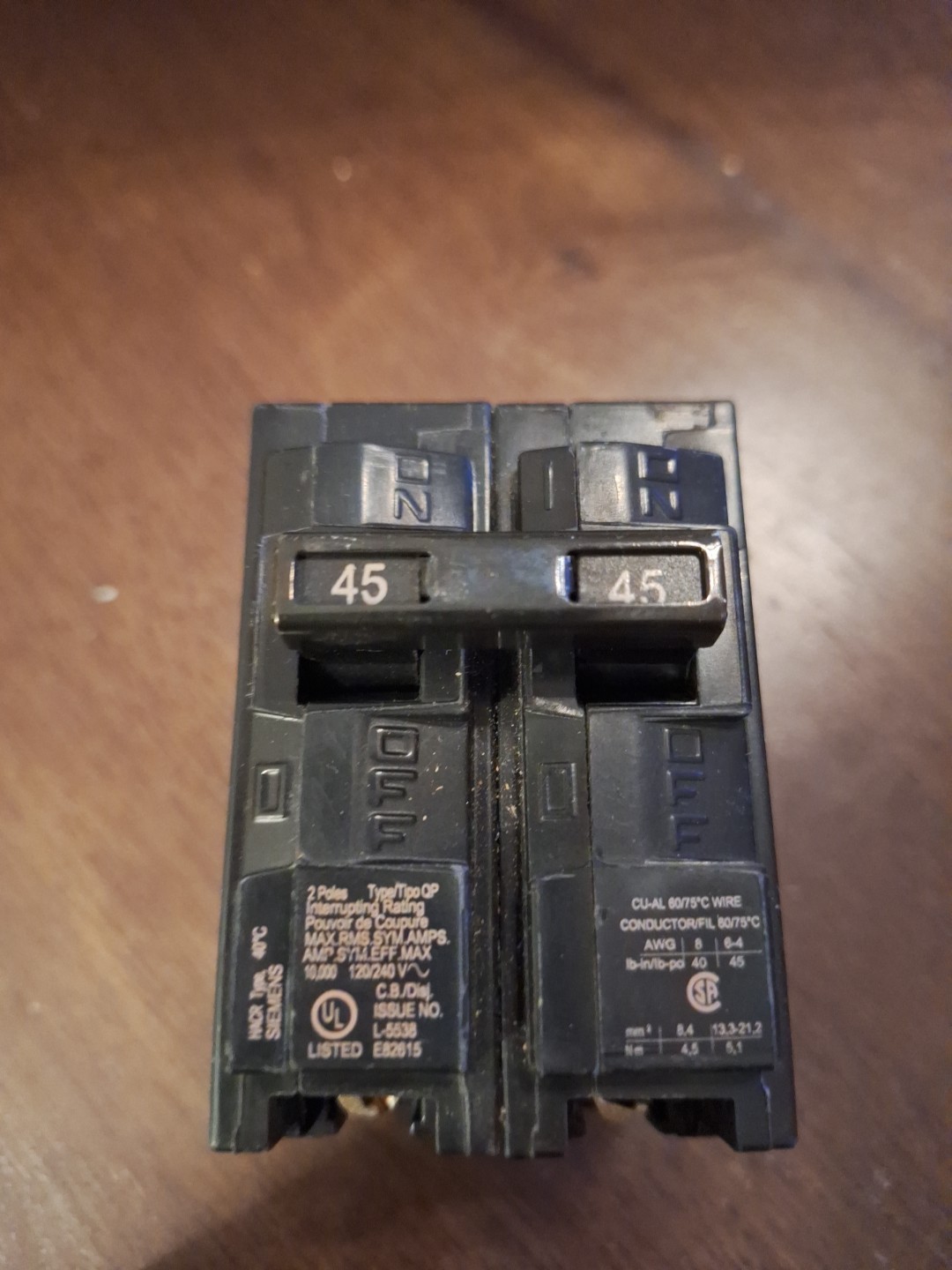 Siemens Q245 Circuit Breaker 2 Pole 45amp